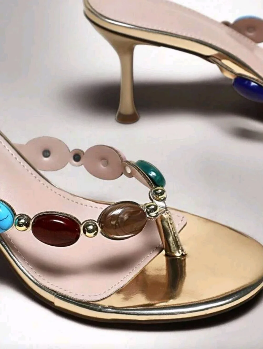 Women Gemstone Decor Stiletto Everyday Vintage Sexy Beach Elegant PU Gold